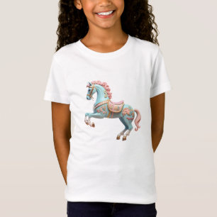 Roze en blauwe carrousel paard t-shirt