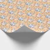 Roze en Blauwe Cartoon Uilen met Polkadot Patroon Cadeaupapier (Hoek)