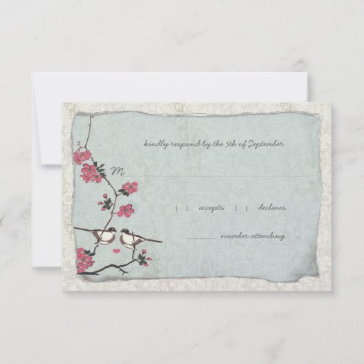 Roze en Blauwe Cherry Blossom Chickadee RSVP (Voorkant)