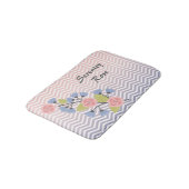 Roze en blauwe Chevron Floral met naam Badmat (Gekanteld)