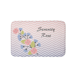 Roze en blauwe Chevron Floral met naam Badmat