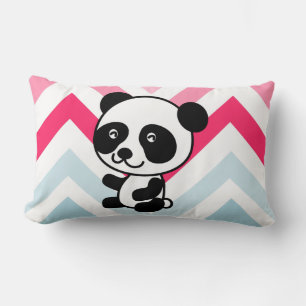 Roze en blauwe Chevron Panda Beer Lumbar Pillow Kussen