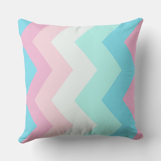 Roze en Blauwe chevron Patroon Kussen (Achterkant)