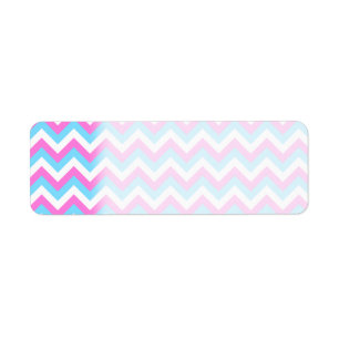 Roze en blauwe Chevron Zig Zag Stripes. Etiket
