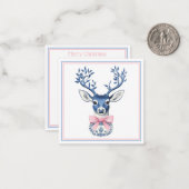 Roze en Blauwe Chinoiserie Deer Head Notitiekaartje (Voorkant / Achterkant in situ)