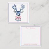 Roze en Blauwe Chinoiserie Deer Head Notitiekaartje (Voorkant / Achterkant)