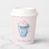 Roze en Blauwe Chinoiserie Hot Cocoa Mok Papieren Bekers (Voorkant)