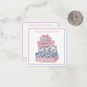 Roze en blauwe Chinoiserie kerstcadeaus Notitiekaartje (Voorkant / Achterkant in situ)