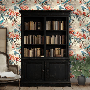 Roze en Blauwe Chinoiserie Style Bloemen Behang