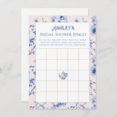 Roze en Blauwe Chinoiserie Vrijgezellenfeest Bingo Informatiekaartje (Voorkant / Achterkant)