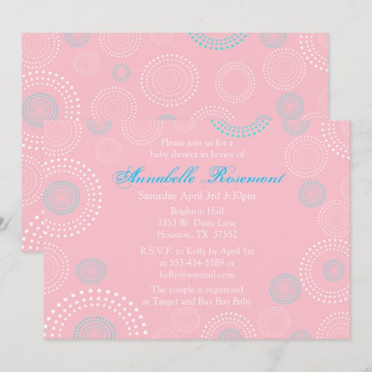 Roze en Blauwe Circles Baby shower Uitnodiging (Voorkant / Achterkant)