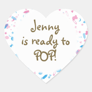 Roze en Blauwe Confetti Baby Shower Favor Hart Sticker