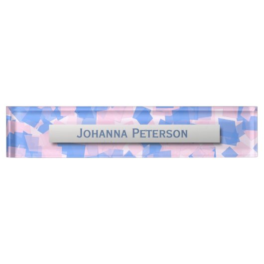 Roze en blauwe Confetti Naambordje (Voorkant)