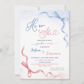 Roze en Blauwe Coquette Bow Gender Reveal Kaart (Voorkant)