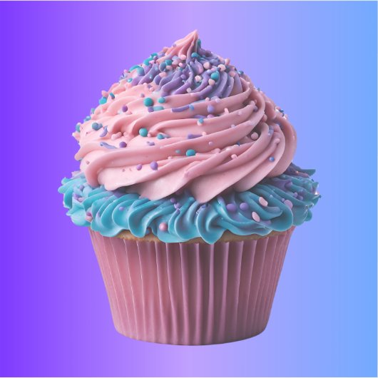 Roze en Blauwe Cupcake op Gradiënt Sticker (Voorkant)