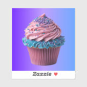 Roze en Blauwe Cupcake op Gradiënt Sticker (Vel)