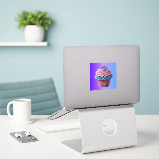 Roze en Blauwe Cupcake op Gradiënt Sticker (Laptop op bureau)