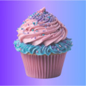 Roze en blauwe cupcake op verloop sticker (Voorkant)