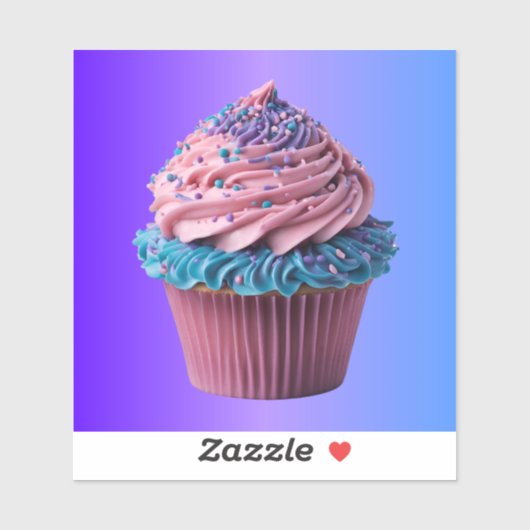 Roze en blauwe cupcake op verloop sticker (Vel)