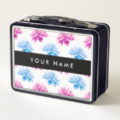 Roze en Blauwe Dahlia, Bloemenpatroon, Jouw naam (Achterkant)