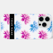 Roze en Blauwe Dahlia, Bloemenpatroon, Jouw naam Case-Mate iPhone Case (Achterkant (horizontaal))