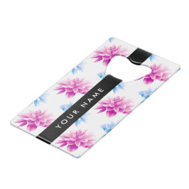 Roze en Blauwe Dahlia, Bloemenpatroon, Jouw naam Creditkaart Flessenopener