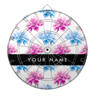 Roze en Blauwe Dahlia, Bloemenpatroon, Jouw naam Dartbord