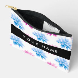 Roze en Blauwe Dahlia, Bloemenpatroon, Jouw naam Etui