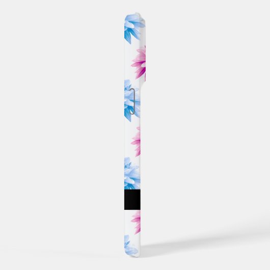 Roze en Blauwe Dahlia, Bloemenpatroon, Jouw naam iPhone Hoesje (Rechterkant)