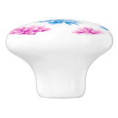 Roze en Blauwe Dahlia, Bloemenpatroon, Jouw naam Keramische Knop (Zijkant)