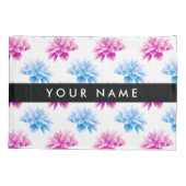 Roze en Blauwe Dahlia, Bloemenpatroon, Jouw naam Kussensloop (Achterkant)