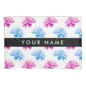Roze en Blauwe Dahlia, Bloemenpatroon, Jouw naam Kussensloop (Voorkant)