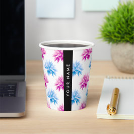 Roze en Blauwe Dahlia, Bloemenpatroon, Jouw naam Papieren Bekers
