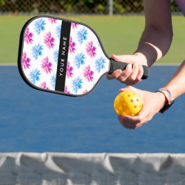 Roze en Blauwe Dahlia, Bloemenpatroon, Jouw naam Pickleball Paddle
