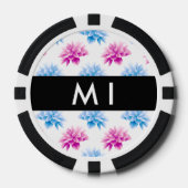 Roze en Blauwe Dahlia, Bloemenpatroon, Jouw naam Poker Chips (Voorkant)