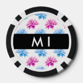 Roze en Blauwe Dahlia, Bloemenpatroon, Jouw naam Poker Chips (Achterkant)