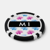 Roze en Blauwe Dahlia, Bloemenpatroon, Jouw naam Poker Chips (Enkel)