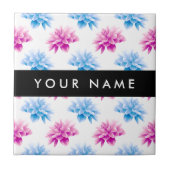 Roze en Blauwe Dahlia, Bloemenpatroon, Jouw naam Tegeltje (Voorkant)