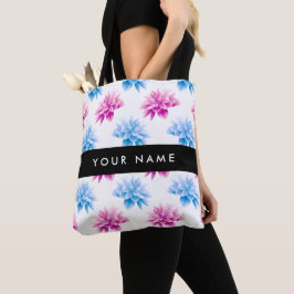 Roze en Blauwe Dahlia, Bloemenpatroon, Jouw naam Tote Bag