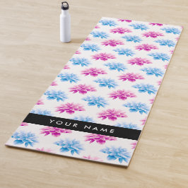 Roze en Blauwe Dahlia, Bloemenpatroon, Jouw naam Yogamat