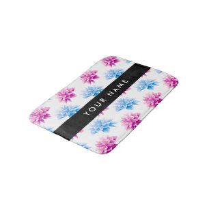 Roze en Blauwe Dahlia, Bloemmotief, Uw Naam Badmat