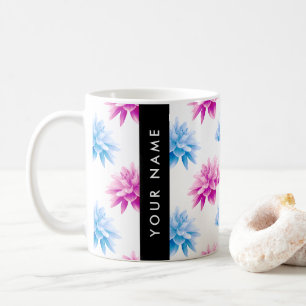 Roze en Blauwe Dahlia, Bloemmotief, Uw Naam Koffiemok