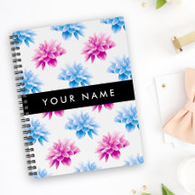 Roze en Blauwe Dahlia, Bloemmotief, Uw Naam