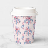Roze en Blauwe Damask Ornament met Roze strik Papieren Bekers (Rechts)