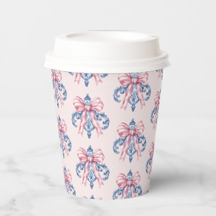 Roze en Blauwe Damask Ornament met Roze strik Papieren Bekers
