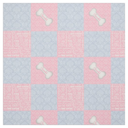 Roze en blauwe Damask Patchwork met naam Stof (Swatch)