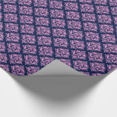 Roze en blauwe  Damaspatroonpatroon Cadeaupapier (Hoek)