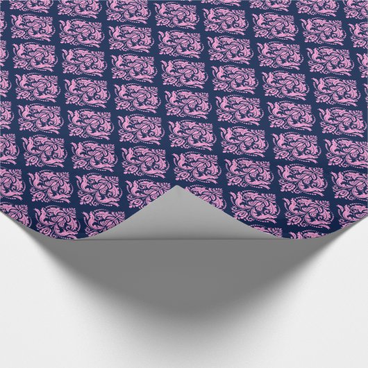 Roze en blauwe Damaspatroonpatroon Cadeaupapier (Hoek)