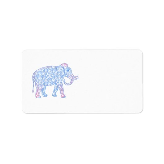 Roze en Blauwe Damast Olifant Etiket (Voorkant)