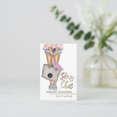 Roze en blauwe denim Floral Visitekaartje (Staand voorkant)